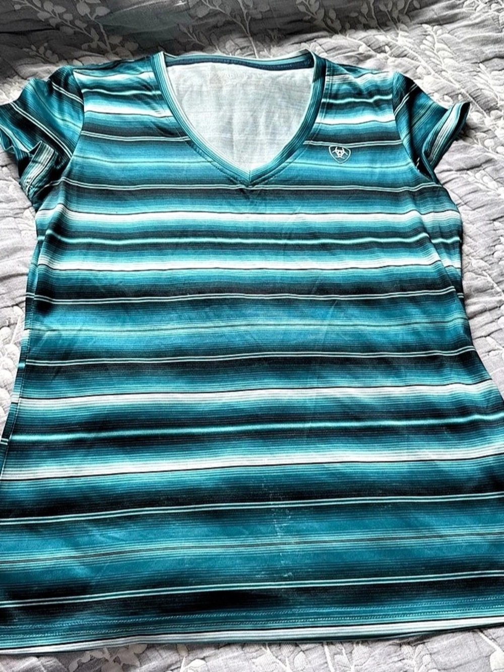 Ariat AriatTEK Striped Athletic Tee in Blue & Black Medium
